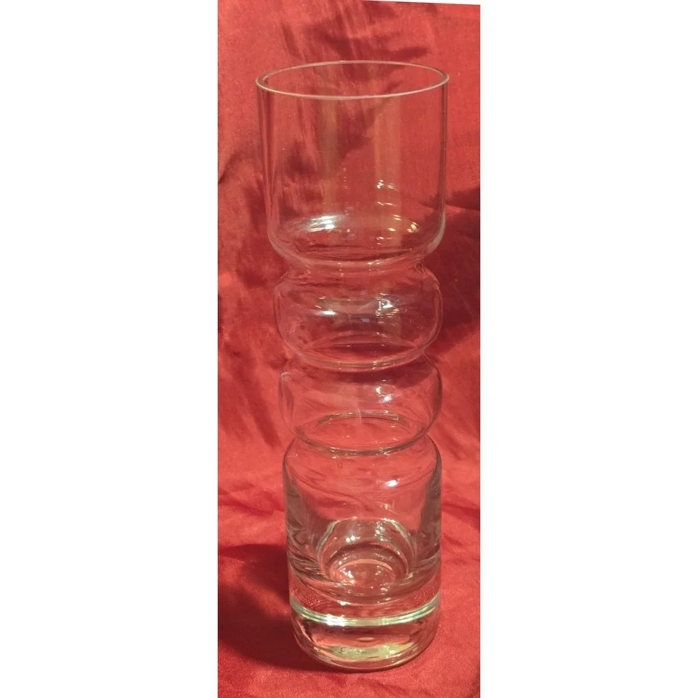 Vintage Mid Century Modern Clear Glass Stacked Bubble Vase Ribbed MCM 7.5 Inch